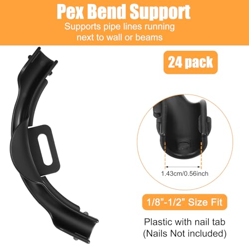 24 Pcs 3/8\" - 1/2\" Pex 90 Degree Elbow Plastic Tubing Bend Support Black Pex Fittings Clamps Pipe Holder 1/2 Inch