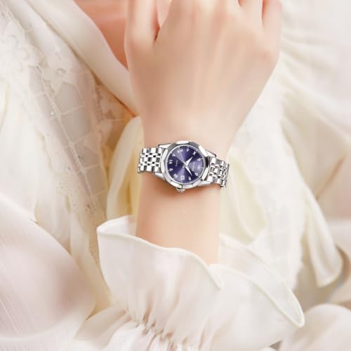 Image of OLEVS Watches Women with Date Silver Stainless Steel Luxury Ladies Watches with Small Writs Diamond Watches for Women Waterproof Elegant Dress Quartz Analog Women's Wrist Watches Reloj de Mujer