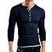 Pishon Men's Henley Shirt Long Sleeve Slim Fit Plain Button Cotton Casual Shirts, Navy Blue, tagsizeXXXL=USsizeL