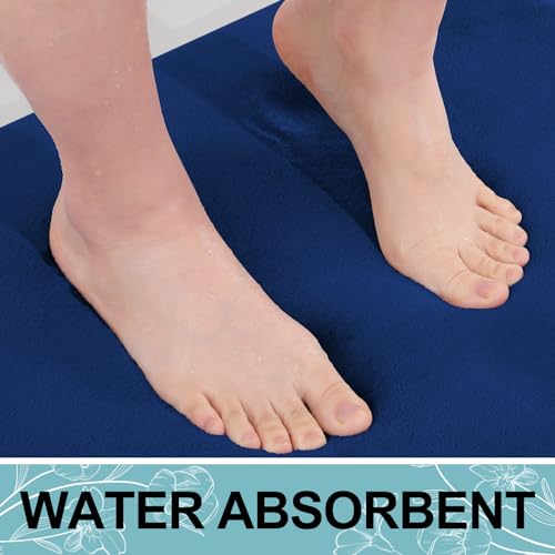 Image of Smiry Memory Foam Bath Mat 30x20, Extra Soft and Absorbent Bathroom Mats, Non Slip Washable Carpet for Floor, Shower and Tub, Navy Blue