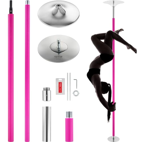 VEVOR Professionelle Tanzstange, Pole Dance Tragbare Tanzstange Profi ca. 216,3-270 cm Höhenverstellbare Abnehmbare Fitnessstange Spinning Fitness Pink, Statische Tanzstange Fitnessstudios