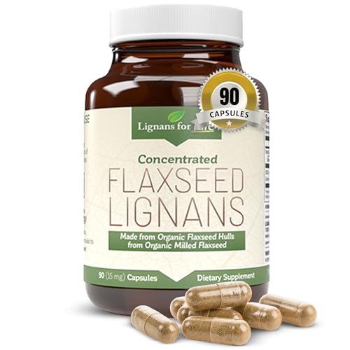 Lignans For Life Flaxseed Lignans for Dogs & People - Organic Flaxseed Supplement for Hormone Support 15mg 90 Capsules Flax Seed for Dogs & Women High-Fiber