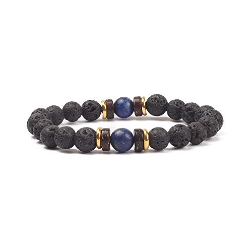 Bracelet en pierre naturelle de lapis-lazuli et roche volcanique aux détails ciselés