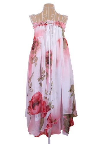 Autofor Free Everyday Style Elegant Romantic Noble Women Lady Girls Bohemian Pop Big Hem Summer BOHO Lotus Leaf Chiffon Flower Two Wear Maxi Long Dress Skirt - Free Size