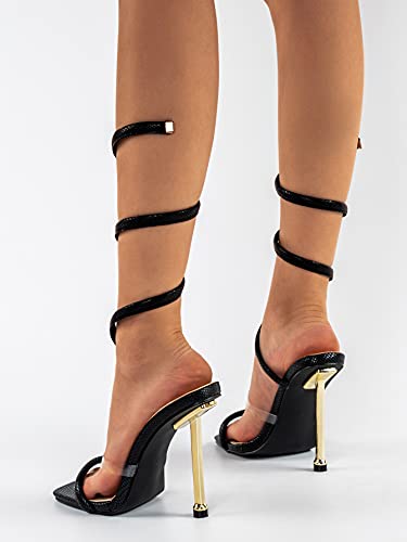 Missheel Square Toe Clear High Heel Strap Up Stiletto Ankle Strap Sandals Strappy Heels Sexy Wrap Up Formal High-Heel Black Wedding Shoes For Women Size 6 #TOP4