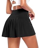 JoyGirl Tennisrock Damen mit Hose Hohe Taille Sport Golf Rock Workout Laufen Tennis Skirt mit Taschen (Schwarz-1,L)