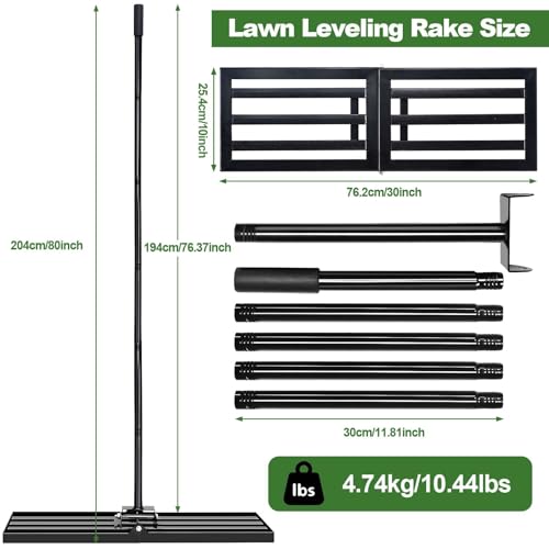 Fengzeying Lawn Leveling Rake, Heavy Duty Levelawn Tool For Garden Level Soil Or Dirt Ground Surfaces Easily, 30” X 10” Ground Plate, Steel Handle Length Is 80 Inch - 2