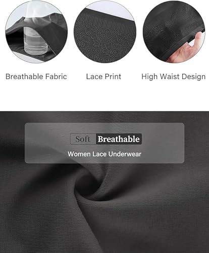 Image of Women's Lace Trim High Waisted Cotton Underwear Full Coverage Ladies Panties Tummy Control Briefs 4 Pack