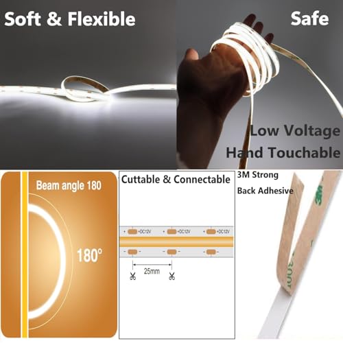 Tira LED COB IP65 12V 480 LEDs/m 16.4FT Dimmable miniatura 3