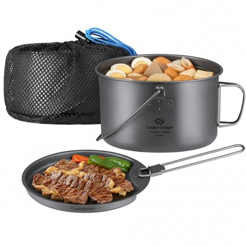 COOK'N'ESCAPE �`�^���N�b�J�[�Z�b�g 1950ml ��e�� �y�ʃ|�b�g�{�t���C�p�� �܂肽���݃n���h�� ���`�^���� ���h�� ���b�V���ܕt�� ���΁EIH�Ή� �\�����t�@�~���[�p �� �N�b�J�[�Z�b�g �݂艺���� �A�E�g�h�A �t���C�p���Z�b�g ��Z�b