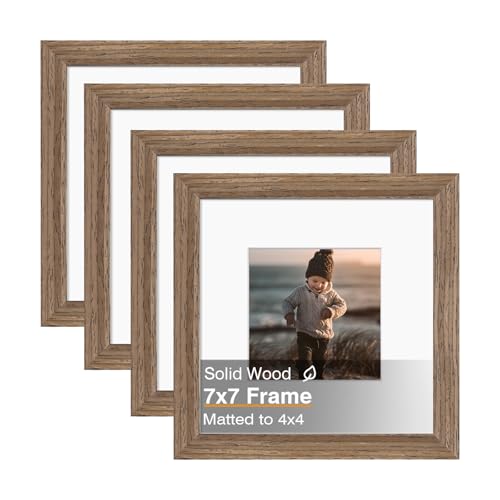 KINLINK 7x7 Picture Frames 4 Pack Brown Solid Wood Square Frames