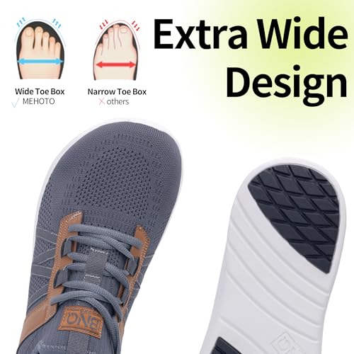 MEHOTO Wide Toe Box Shoes for Men Arch Support Walking Sneakers Zero Drop Casual Tennis Shoes Size 7-122