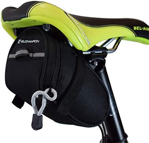 VeloChampion Black Bike Seat Pack Under Saddle Bag | 1 Litre Storage | Ideal for Mountain Road or Hybrid Bikes | Reflective | Water Resistant | Perfect for Repair Kits and Cycling Accessories