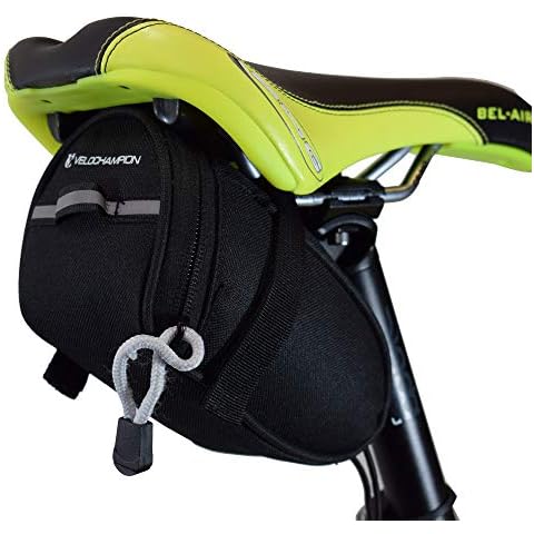 VeloChampion 1.2L Bike Seat Pack Black MTB Saddle Bag, Back Pouch, Repair Tools Pocket Pack, Reflective Cover