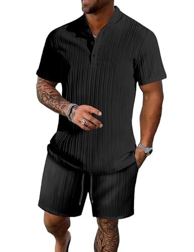 Bealin Men's Summer Beach Outfits 2 Piece Vintage Short Sleeve