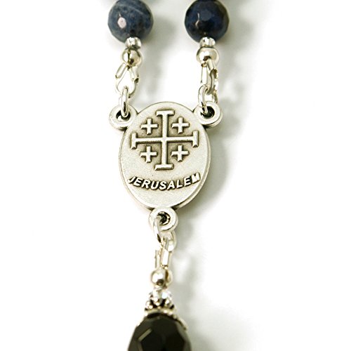 Silver Inches Prayer Beads Saint Benedict Sodalite Gemstone Catholic Rosary With Blessed With Anointing Oil (Not A Necklace) #TOP4