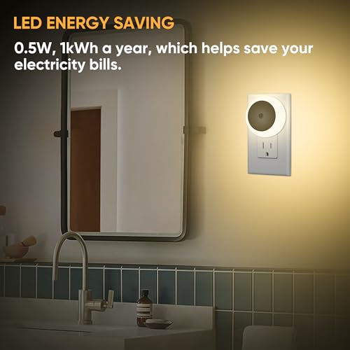 Image of LED Night Lights Plug into Wall 6 Packs,Dusk-to-Dawn Light Sensor with Automatically Turn on and Off Wall Night Light for Bedroom,Bathroom,Stairs,Corridor (Warm White, Round-6pack)