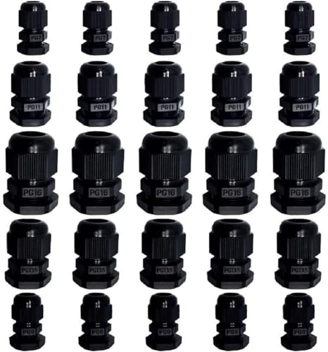 Cable Glands - 25 Pack Plastic Waterproof 3.5-13mm Nylon Cable Glands Joints Wire Protectors, PG...
