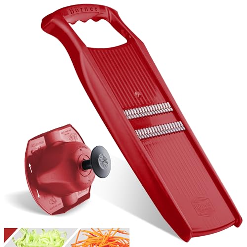 Börner Roko PowerLine Cortador de Verduras (Set de 2 piezas) • Rallador Juliana para Cortar Tiras Finas • Cortador de Tiras para Frutas y Verduras • Conjunto Práctico • Color: Rojo