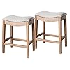 Maven Lane Adrien Kitchen Saddle Backless Bar Stool with Nailhead Trim, Weathered Oak, Counter Height, Set of 2