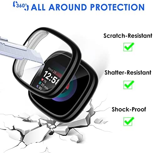 HAPAW 5-Pack Compatible With Fitbit Sense 2/Versa 4 Screen Protector, TPU Plated Full Coverage Screen Bumper Cover Case Screen Protector Compatible With Fitbit Versa 4/Sense 2