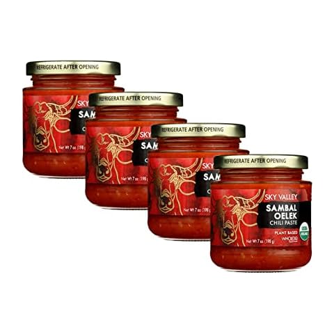 Sky Valley Sambal Oelek Chili Paste - Red Chili Paste, Made with Red Jalapenos & Garlic, Gluten Free, Vegan, Keto, Whole 30, USDA Organic, Non-GMO, Sambal Oelek Sauce, Chili Paste Asian - 7 Oz, 4-Pack Cover