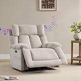 CHITA Oversized Power Recliner Chair with Bluetooth Speakers for Adults, Lay Flat Recliner with Power Lumbar Support, Manual Winged Headrest and USB & Type-C Charging Ports, Taupe