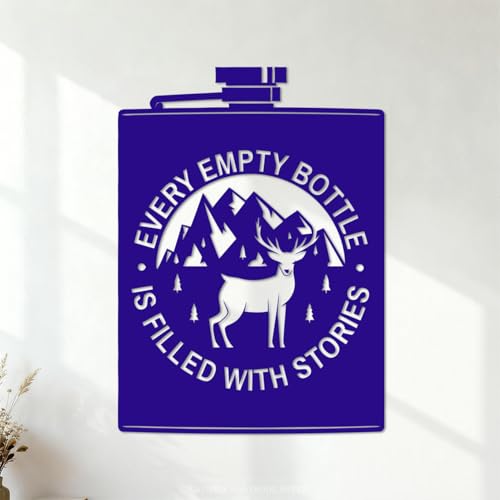 Image of Engraving Decals Every Empty Bottle is Filled with Stories Camping far from Town Wine jugs Deer and Mountain Silhouettes 57.6x79.4cm Waterproof DarkBlue