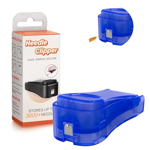 Portable Needle Clipper & Sharps Storage Tool, Large Capacity Metal Tip Cutter for Safe Disposal, Fits 28–32 Gauge Fine Needles, Compact Travel-Friendly Design, Dark Blue