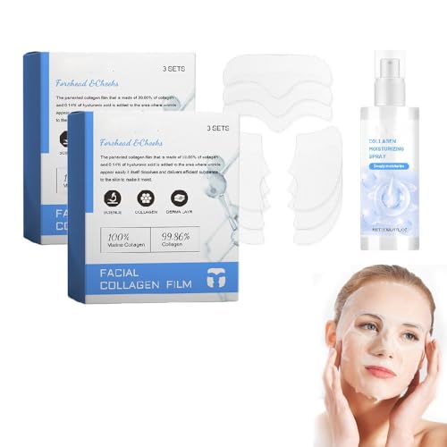 Mascarilla de película de colágeno, set de spray de bruma de colágeno, película de suplemento de colágeno soluble, mascarilla facial hidratante de biocolágeno (2Box)