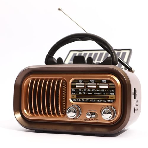 Radio Portátil Retro, Radio Retro Am/FM/SW con Energía Solar y 5.0, Pequeña Radio Vintage con Altavoz y Soporte para Teléfono Móvil, Compatible con Función USB/TF ()