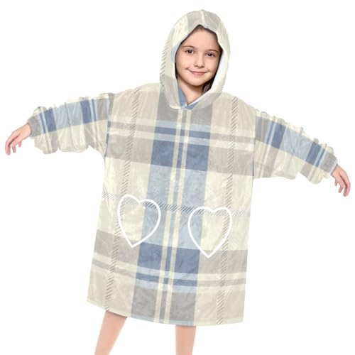 Wearable Blanket Hoodie for Kids, Vintage Striped Fleece Sweatshirt Blanket Oversized Blanket Sweatshirt with Pocket Flannel Warm Hooded Blanket 6-10 Year Old Girl Boy Gift, One Size
