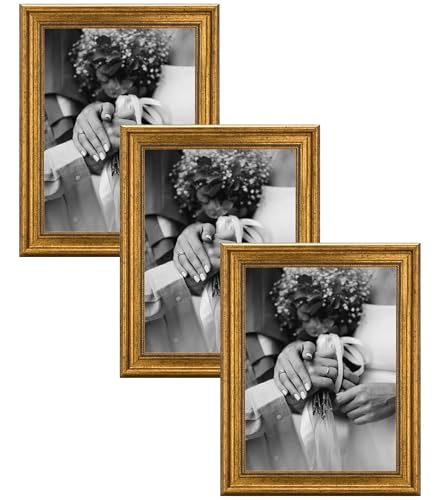 CABBEL Cornice portafoto 30x40 cm oro – Set da 3 – Cornice barocca in stile antico con vetro acrilico infrangibile – per foto, poster, certificati – elegante e decorativa