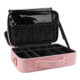 Relavel Makeup Bag Travel Makeup Train Case 13.8 inches Large Cosmetic Case Professional Portable Makeup Brush Holder Organizer and Storage with Adjustable Dividers (Pink)
