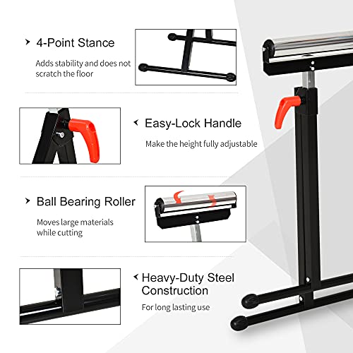 HOMCOM Folding Roller Stand, Material Support Pedestal with Ball Bearing Roller Height Adjustable Portable, Metal Construction, Black