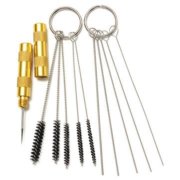 Metal Airbrush Nozzle Cleaning Repair Tool Kit Needle and Brush Set (Golden) -11 Pieces