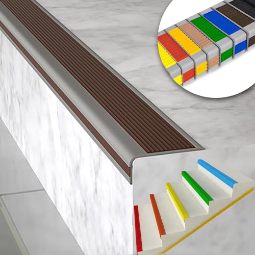 Protector de borde de escalera antideslizante con tira autoadhesiva de goma flexible para interior