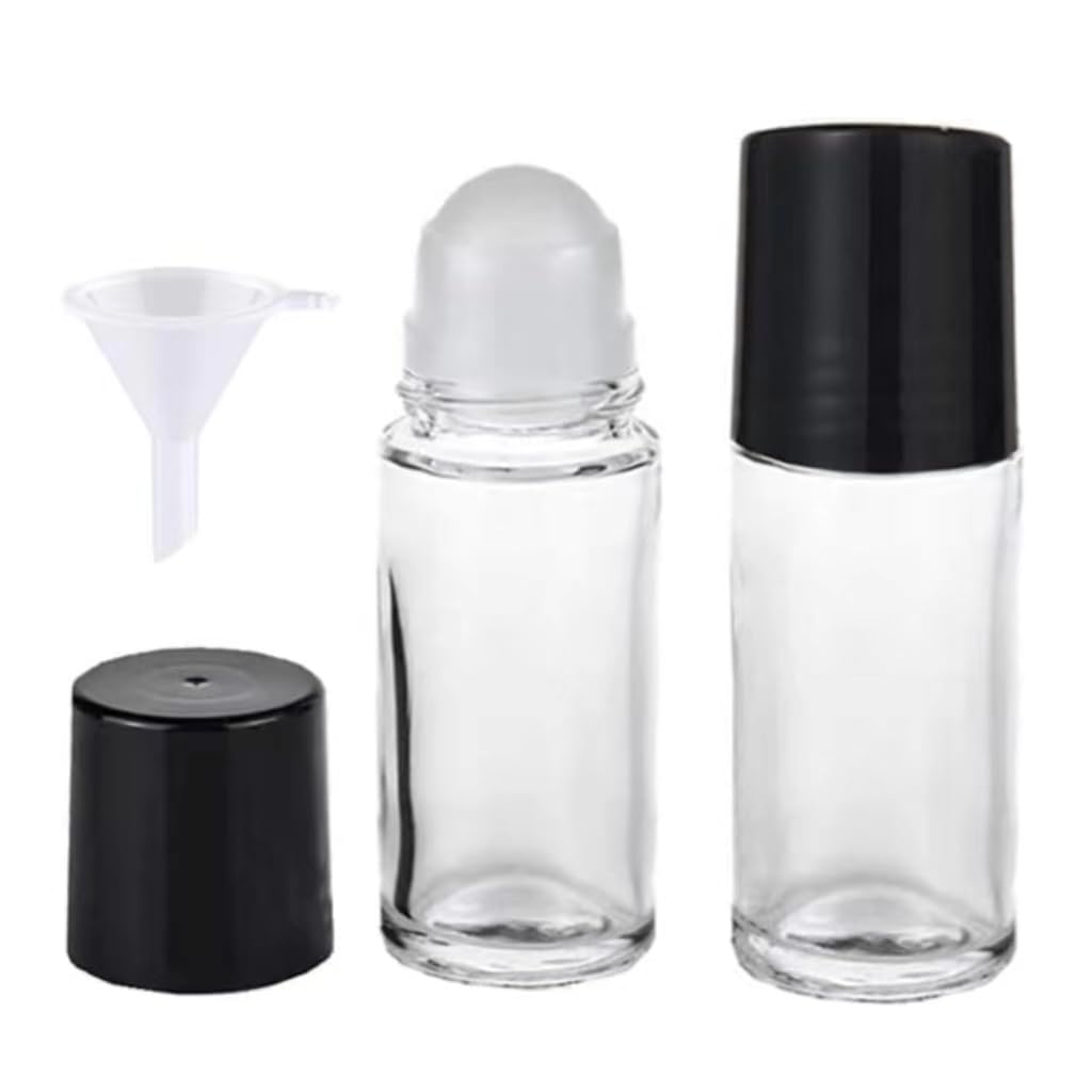 Clear Glass Deodorant Roller Bottle with Plastic Roller Ball, Black Lid Deodorant Bottles, Essential Oil Roller Bottles, Empty Deodorant Containers for Essential Oils Deodorant
