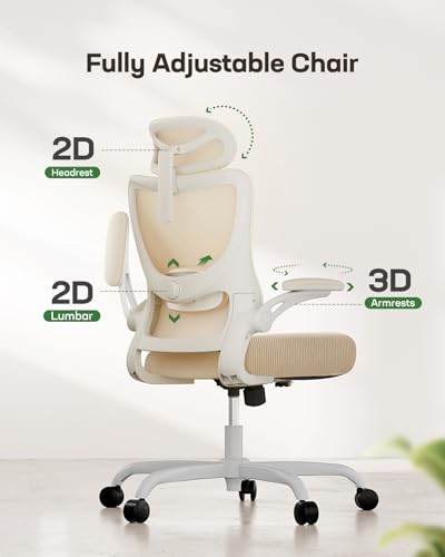 Image of Marsail Ergonomic Office Chair: Office Computer Desk Chair with High Back Mesh and Adjustable Lumbar Support Rolling Work Swivel Task Chairs with Wheel 3D Armrests and Headrest (White)