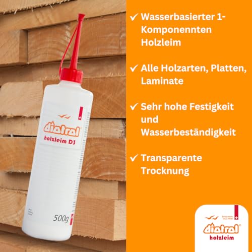 Diotrol Holzleim D3 (750g) – Gebrauchsfertiger 1K-Holzleim für Innen & Außen in Profiqualität – Alle Holzarten – Hochbeständig + Wasserfest + Verfärbungsfrei