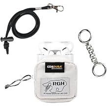 Rough Enough Earbud Case Pouch Headphone Storage Bag with Lanyard Neck Keychain for Earphone Earbuds Wireless Bluetooth White