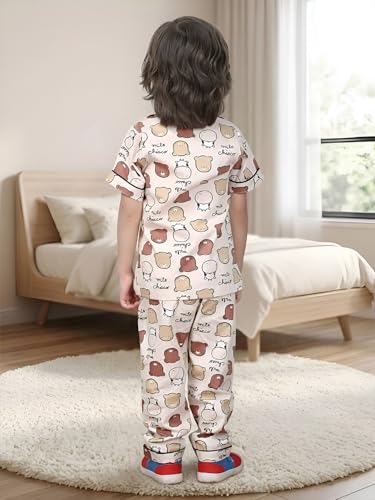 Image of POLKA TOTS 100% Pure Cotton Half Sleeve Night Suit for Kids, Girls & Boys | Cotton Pyjama Set | Unisex Night Dress for Children | Night Suit for Girls |Sleepwear for Kids | Winter Night Dress for Boys