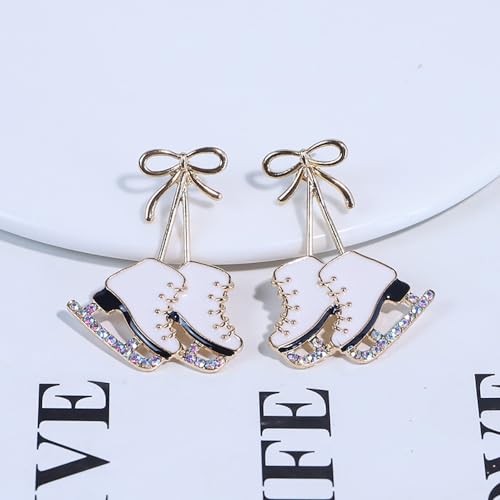 Dainty Skating Shoes Bow Knot Dangle Drop Stud Earrings Crystal Cubic Zirconia Ice Skate Dangling Statement Earring Fashion Christmas Jewelry Gifts for Skater3