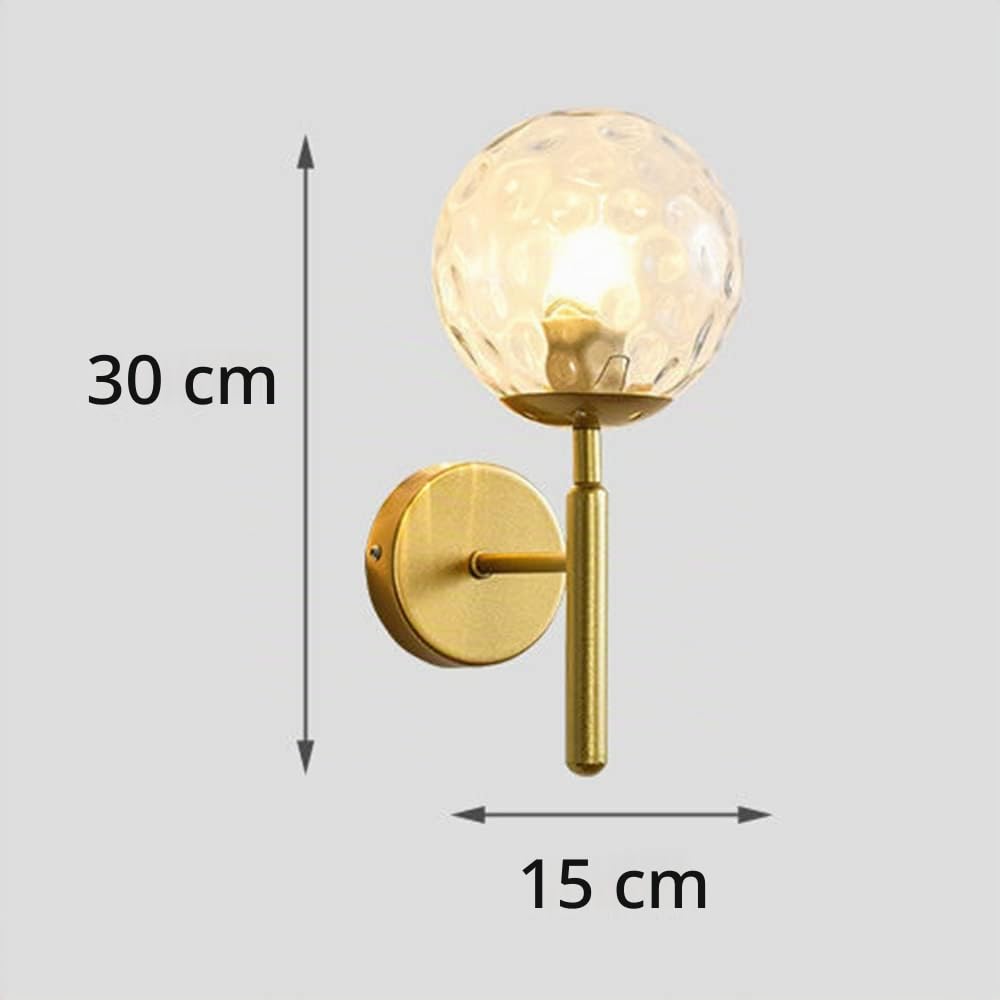 Mengjay Moderno Applique da Parete E27 industriale vintage vetro globo goccia a Lampada a Muro Lampada da Parete retrò sfera di vetro metallo dorato, per Camera da letto, Soggiorno (Trasparente)