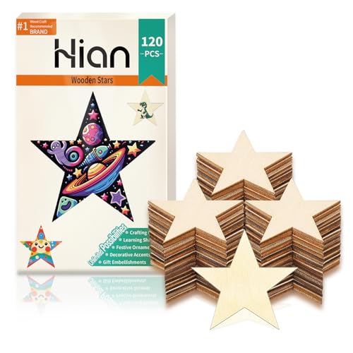 Hion Holzsterne 120 Stück 5cm Unfertige Weihnachts-Rohlinge, Holzausschnitte Ornamente für Bastelprojekte, Weihnachtsfeier & Hochzeitsdekoration