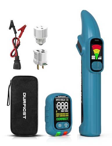 DURFICST Circuit Breaker Finder with Dual LCD Display, GFCI Outlet Tester, 90-135V NCV Electrical Circuit Tracer Tool with Buzzer Alarm for Electricians/DIY, Includes Adapters and Carrying Case