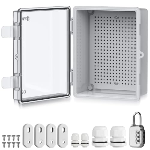 EYPINS Wasserdichter Verteilerkasten IP67, Anschlussdose Wasserdicht ABS Kunststoff Gehäuse außen Steckdosenkasten, Schaltkasten, Stromkasten mit Montagezubehör 22x17x11cm | Transparent Schaltschrank