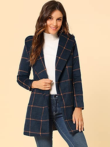 Allegra K Women's Plaid Belted Shawl Collar Wrap Winter Coat Small Navy Blue #TOP1