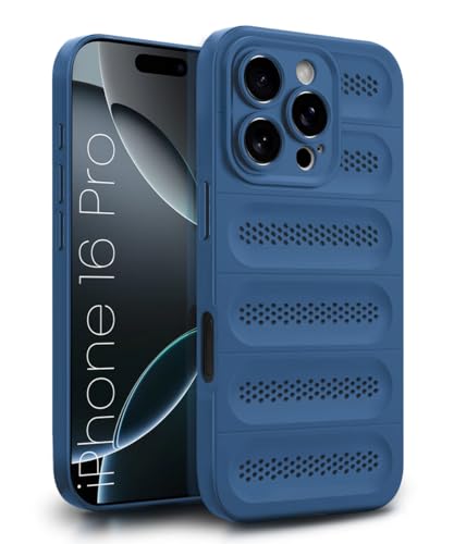 Image of WOW IMAGINE Ultimate Silicone Back Cover Case for iPhone 16 Pro | Heat Dissipation Thin Soft TPU | 360 Camera Protection | Breathable Cooling Holes - Deep Blue