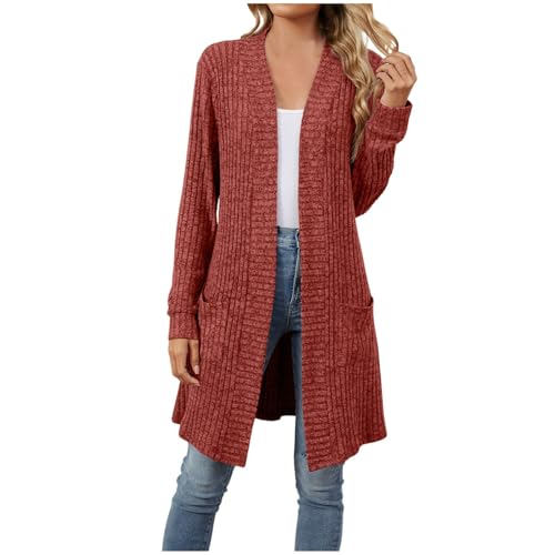 Cardigan de punto mujer largo con bolsillos y manga larga para invierno 1